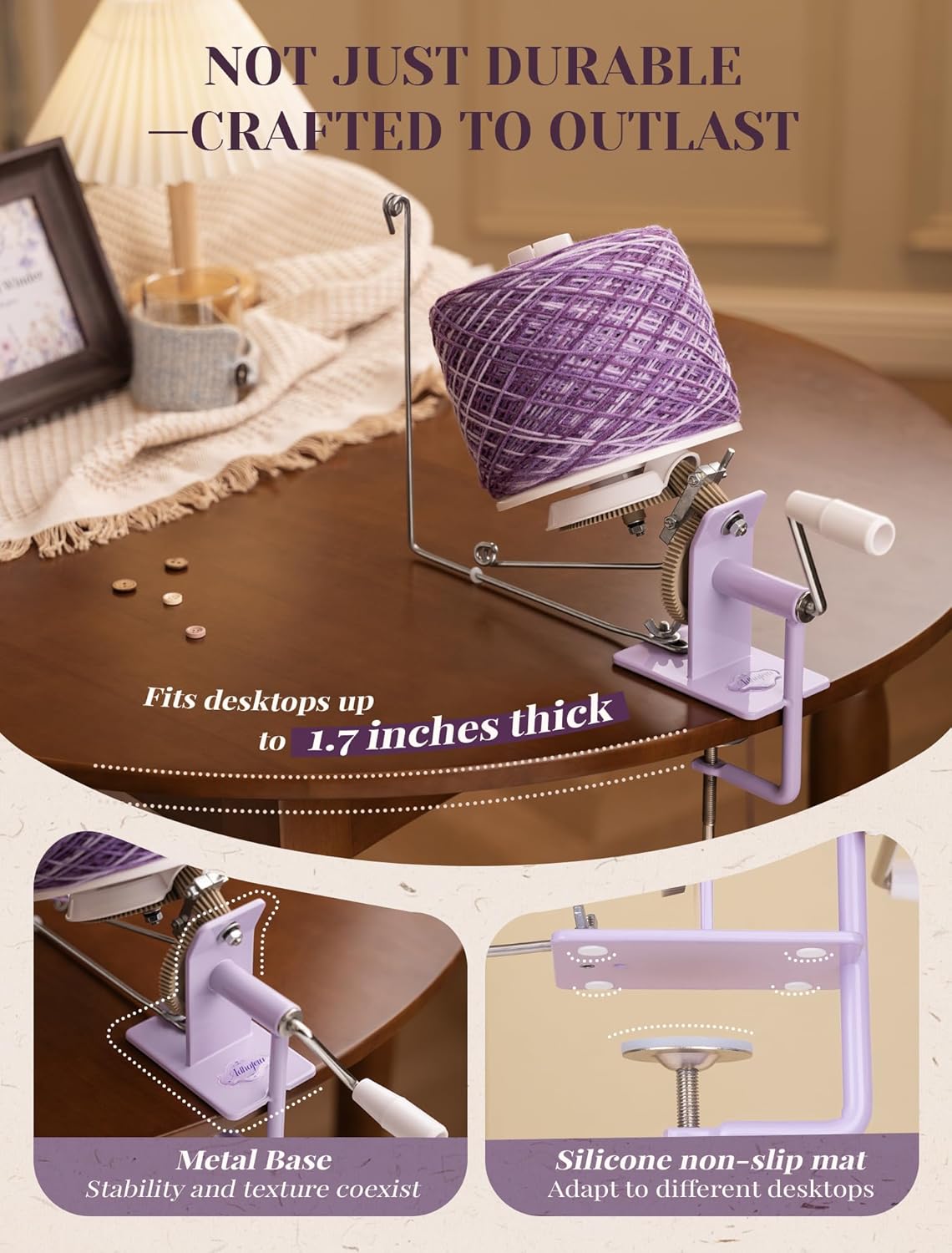 Adhafera Yarn Winder, Ball Winder for Crocheting, Large Capacity 10–16oz, Smooth Center-Pull Cake Spinner, Metal Craft Supplies for Knitting Enthusiast