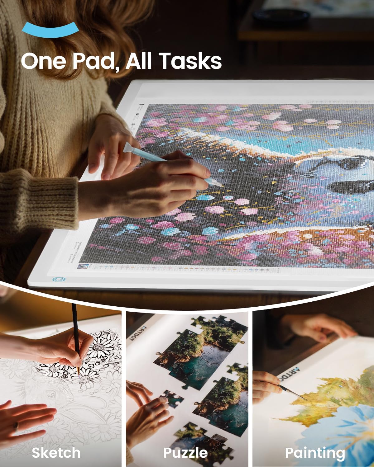 ARTDOT A1 Large LED Light Pad for Diamond Painting AC Powered Light Board Kit Adjustable Brightness Light Box Drawing for 5D Diamond Painting Kits