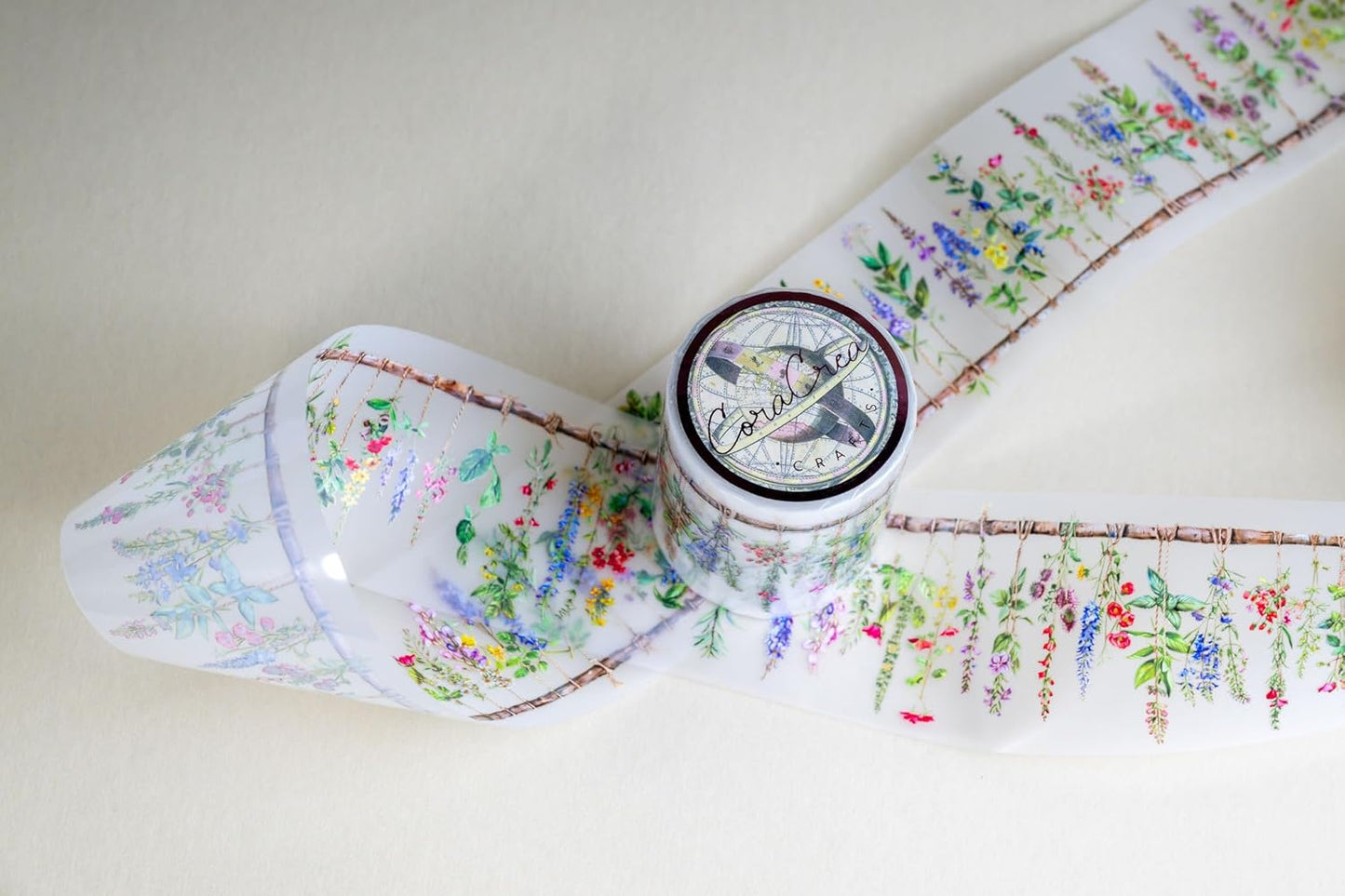 Medicinal Herbs Transparent Tape 5 x 5 cm – Clear Decorative Washi Adhesive Roll with Botanical Plant Design for Scrapbooking, Journaling, Planners, DIY Crafts, Card Making, Stationery Supplies