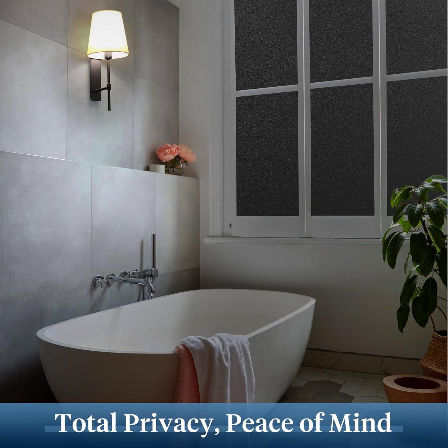 Haton Blackout Window Film, Frosted Privacy Cover for Glass, Sun Light Blocking Black Out Window Tint, Static Cling Room Darkening Heat Control Shades for Home Day and Night, Black 35.4" x 78.7"