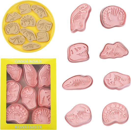 Cookie Cutters Set, 3D Plastic Cookie Cutter with Plunger Stamps Biscuit Cutters Cake Baking Fondant Embosser Stamps Cookie Molds for DIY, Kitchen, Birthday Party (dinosaur)