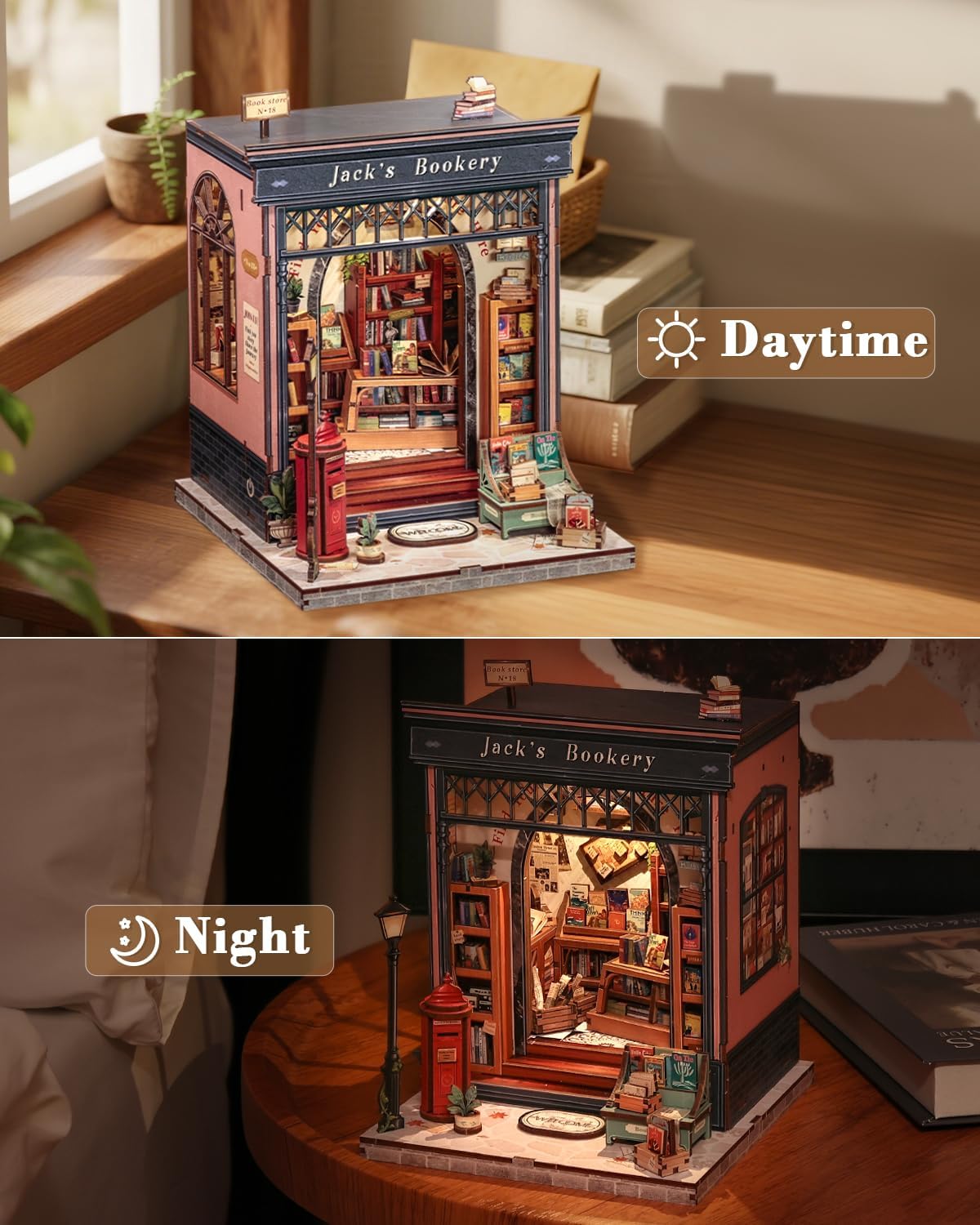 CUTEBEE Book Nook Kit - DIY Miniature House Dollhouse Kit for Adults and Teens, Booknook Tiny House Bookstore Library Bookshelf Decor 3D Wooden Puzzle, Gifts for Family, Friends (Jack’s Bookery)