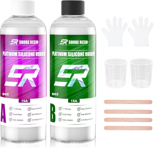 Silicone Mold Making Kit,18oz Platinum Silicone Rubber 15A Liquid Silicon Mix Ratio 1:1 for Casting Resin Molds and DIY Jewelry Molds