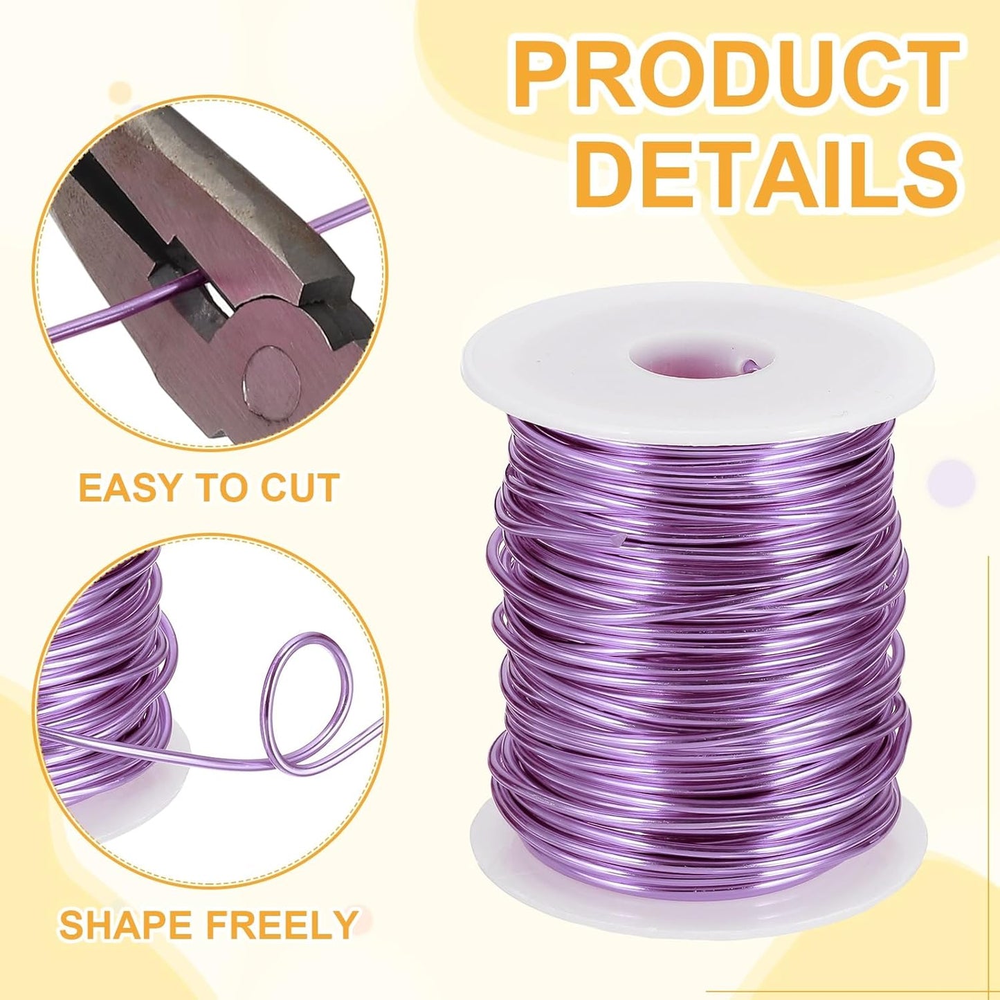 uxcell 12 Gauge / 2mm Anodized Aluminum Wire for Jewelry Craft Making, 102 Feet Bendable Flexible Wire for DIY Home Decor Gardening Sculpture, Light Purple