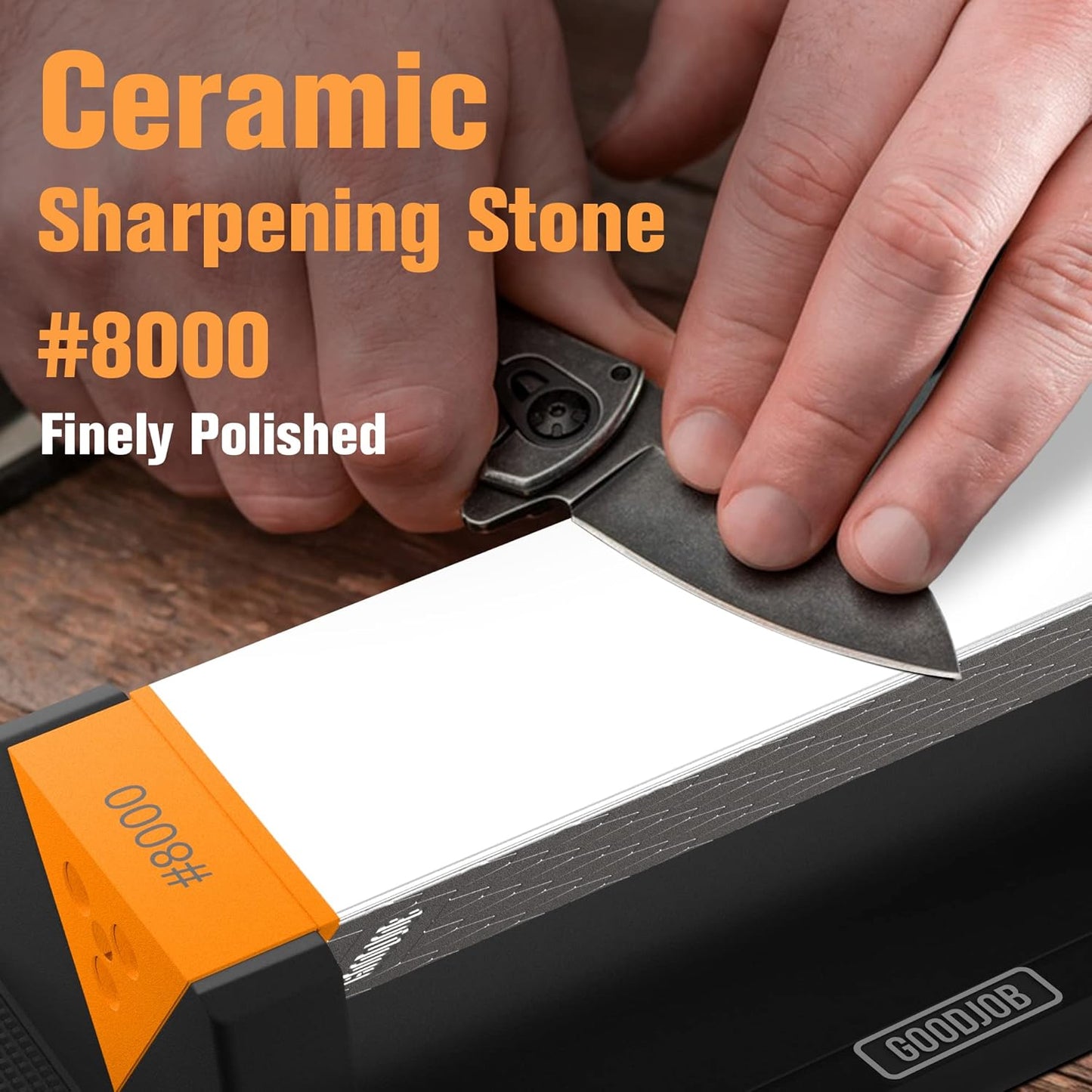Goodjob Diamond Sharpening Stone 3 Side Grit 400/1000/8000 Premium Industrial Diamond & Ceramic Whetstone Knife Sharpener Suitable for Steel of any Hardness with Angle Guide and Non-Slip Base (GB-3D)