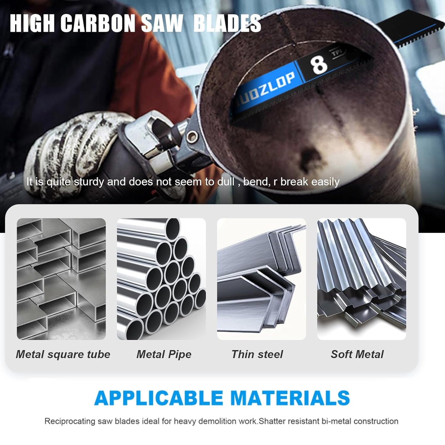 1 Pack 12 inch Reciprocating Saw Blades Set，8 TPI High Carbon Saw Blades for Metal ，Saw Blades with Organizer Case (1, 8T/12inch)