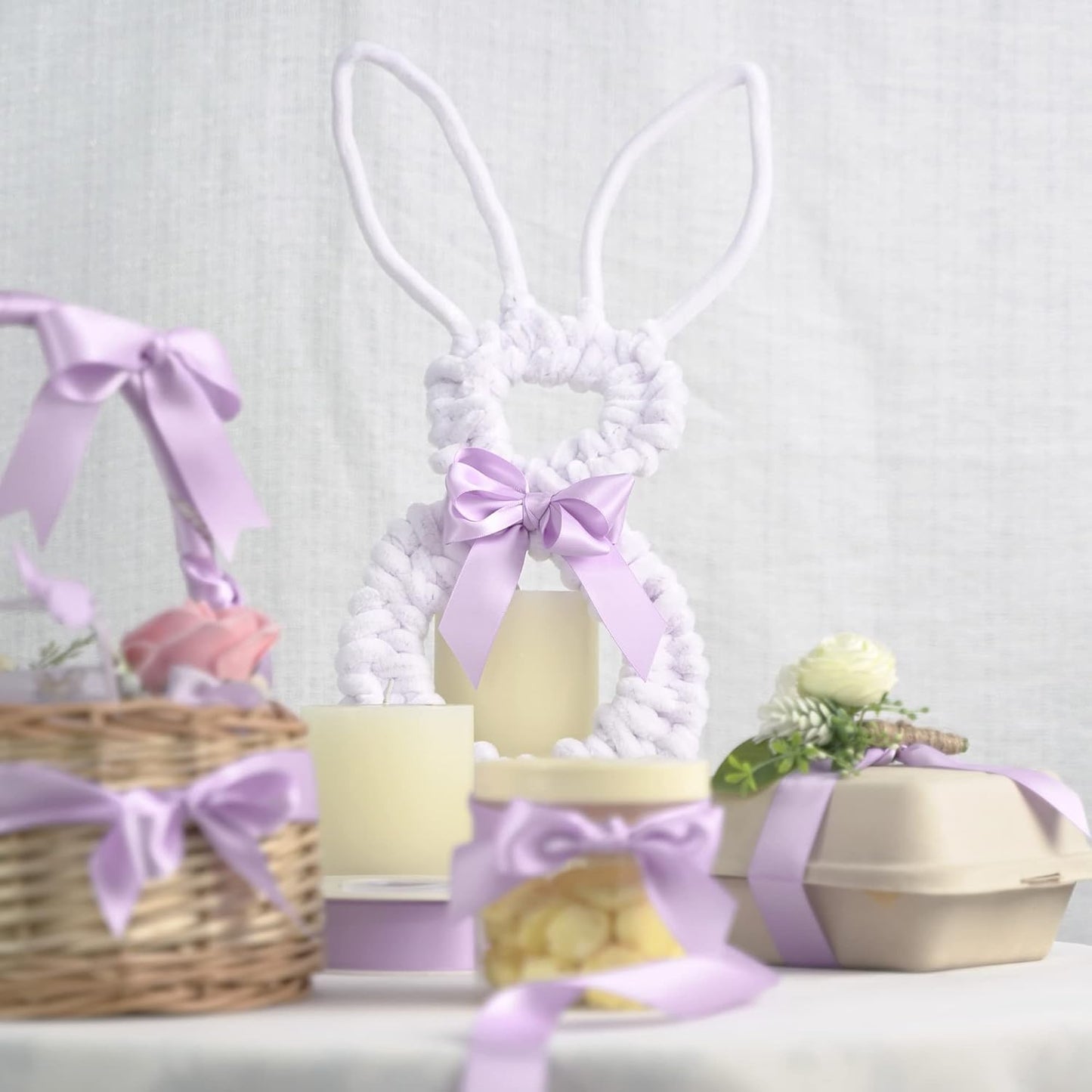 HUIHUANG Light Purple Ribbon Lavender Satin Ribbon 50 Yards Double Face Silk Satin Ribbons for Easter Day Gift Basket Gift Wrapping Wreath Bows Making Wedding Floral Bouquet Invitation Decor