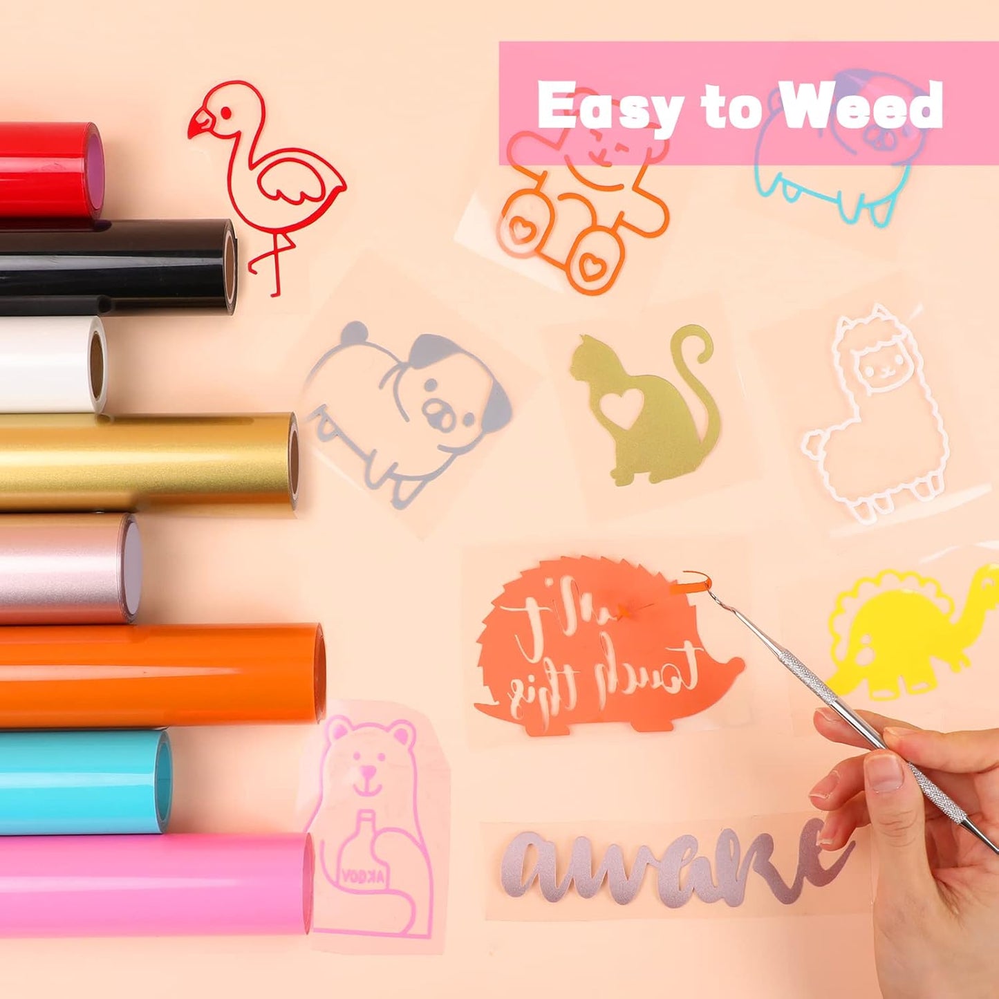 HTVRONT HTV Vinyl Rolls Heat Transfer Vinyl - 12" x 5ft Pink HTV Vinyl for Shirts, Iron on Vinyl for All Cutter Machine - Easy to Cut & Weed for Heat Vinyl Design (Pink)