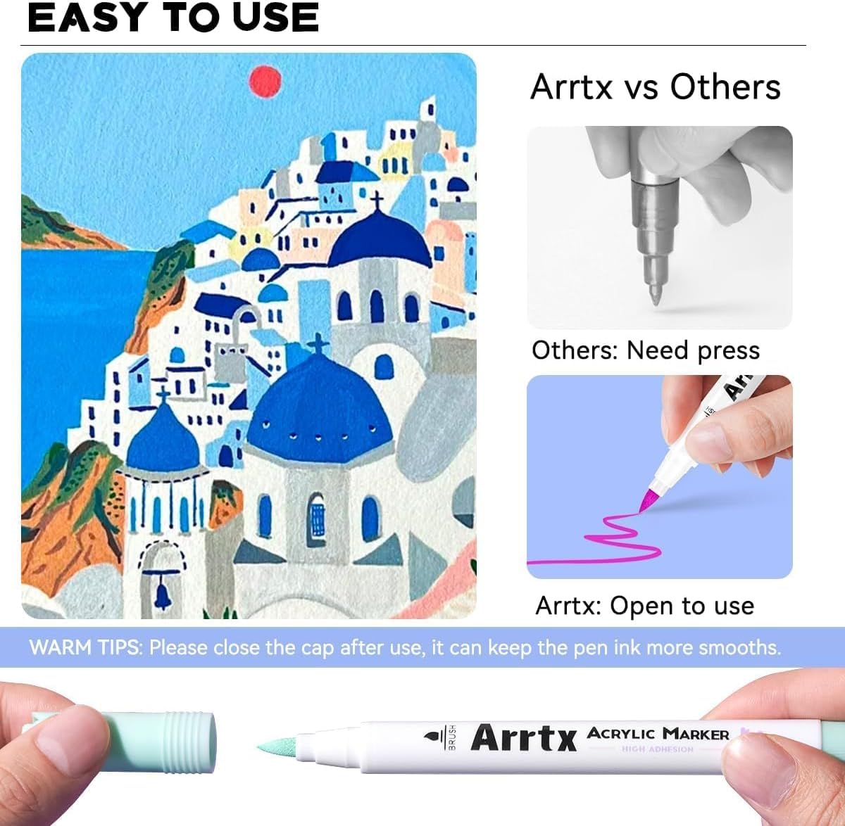 Arrtx 60 Colors Acrylic Paint Pens, Markers Paint Pens, Brush Tip for Rock Painting, Wood, Canvas, Stone, Ceramic, DIY Crafts Making Art Supplies-with Neon & Metallic & Regular Color-60A