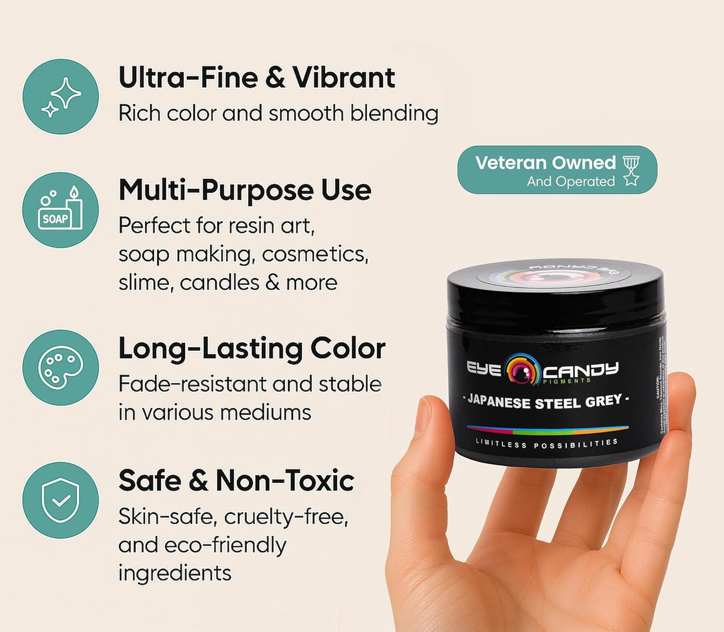 Eye Candy Premium Mica Powder Pigment “Japanese Steel Grey” (50g) Multipurpose DIY Arts and Crafts Additive | Epoxy, Resin, Bath Bombs, Paint, Soap, Nail Polish, Lip Balm (Japanese Steel Grey, 50G)