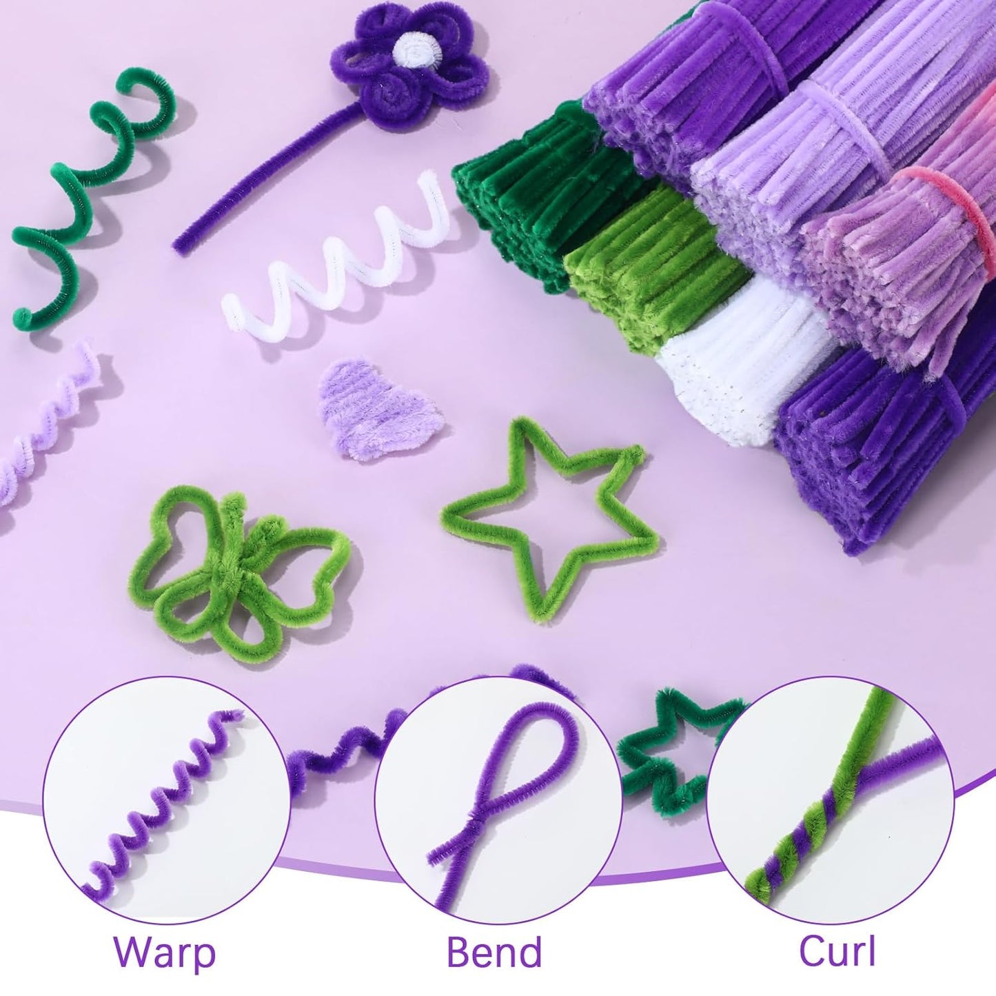 DaisyInner 700 Pcs Halloween Fall Pipe Cleaners Craft Bulk Pastel Chenille Stems Flower DIY Gradient Colored Fluffy for School Classroom Thanksgiving Christmas Party Supplies(Purple Theme)