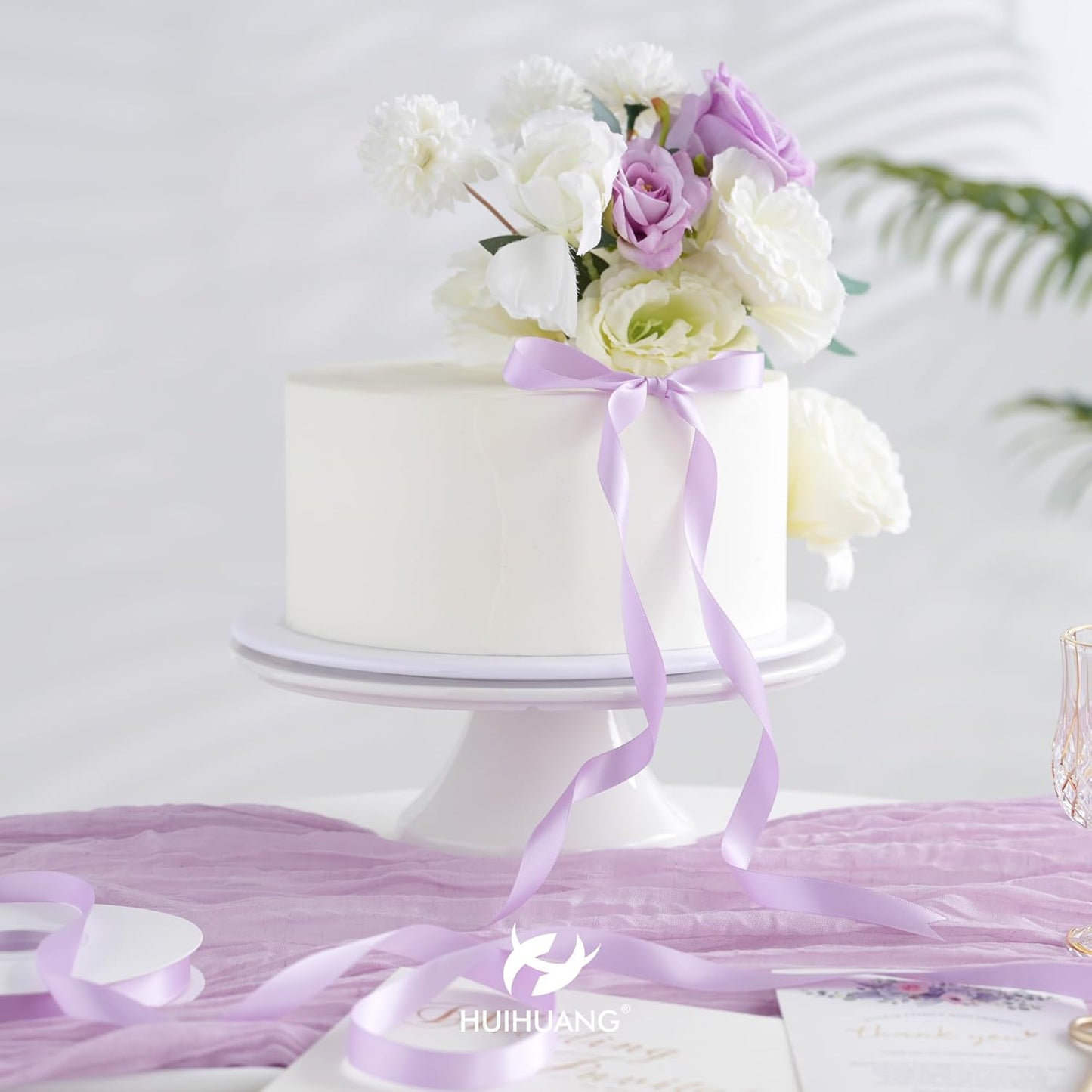 HUIHUANG Light Purple Satin Ribbon 1/2 inch Continuous 50 Yards Lilac Double-Faced Satin Ribbon for Gift Wrapping, Bows, DIY Crafts, Flower Bouquet, Wedding Bridal Shower Decor, Holiday Decor