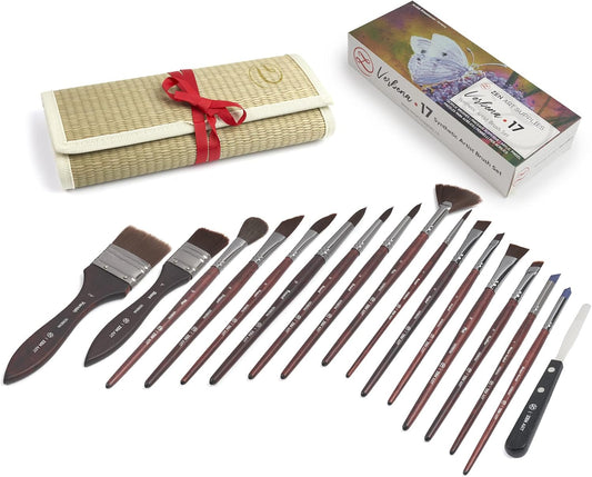 Professional Synthetic Brush Set for Acrylics - 17-Piece Artist Water Media Paint Brushes for Acrylics, Watercolor, Gouache. Beginner-Friendly with Great Flow Control and Snap - Verbena Set by ZenART