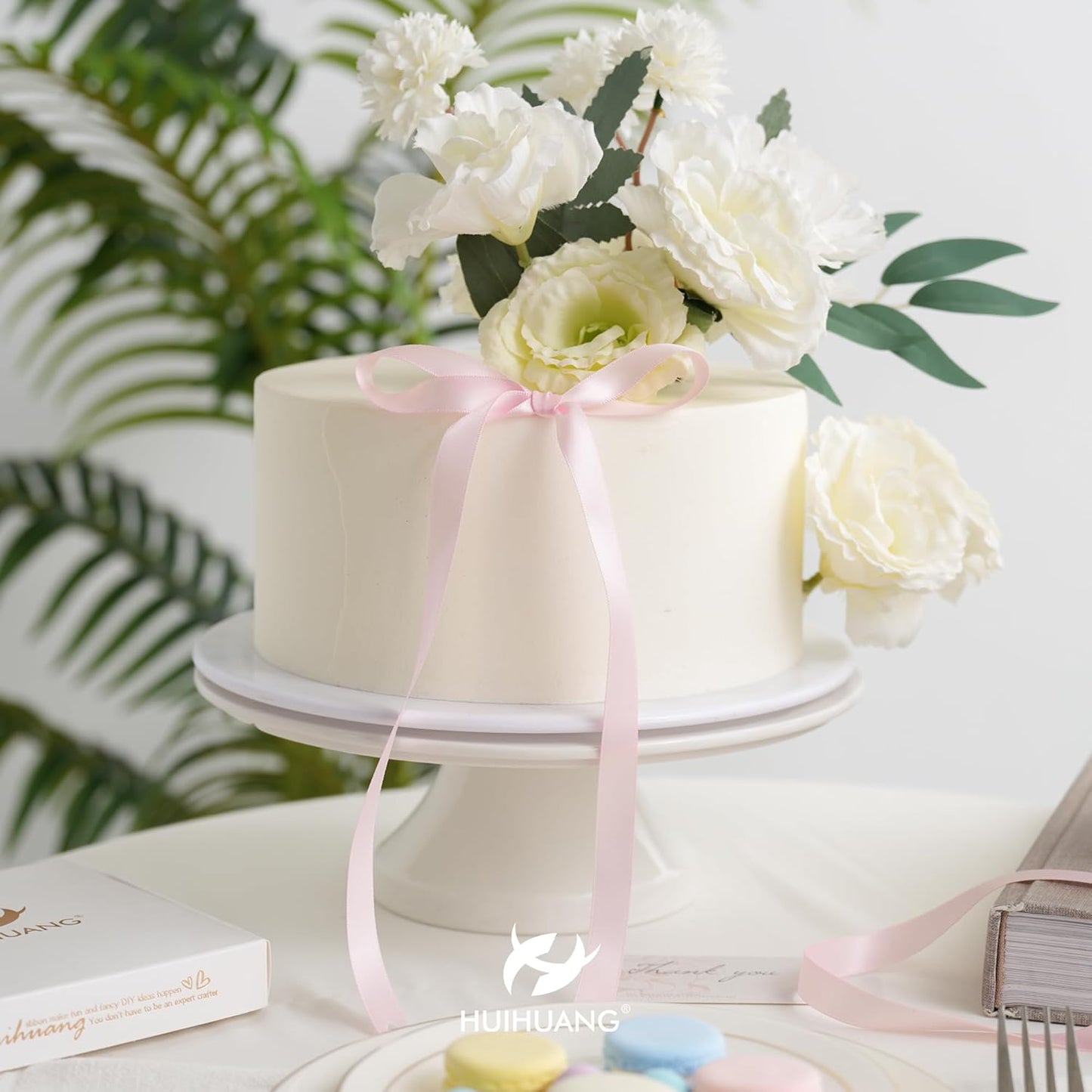 HUIHUANG Pink Satin Ribbon 1/2 inch X 50 Yards Continuous, Baby Pink Double-Faced Satin Ribbon for Gift Wrapping, Bows, DIY Crafts, Flower Bouquet, Bridal Shower Wedding Decor