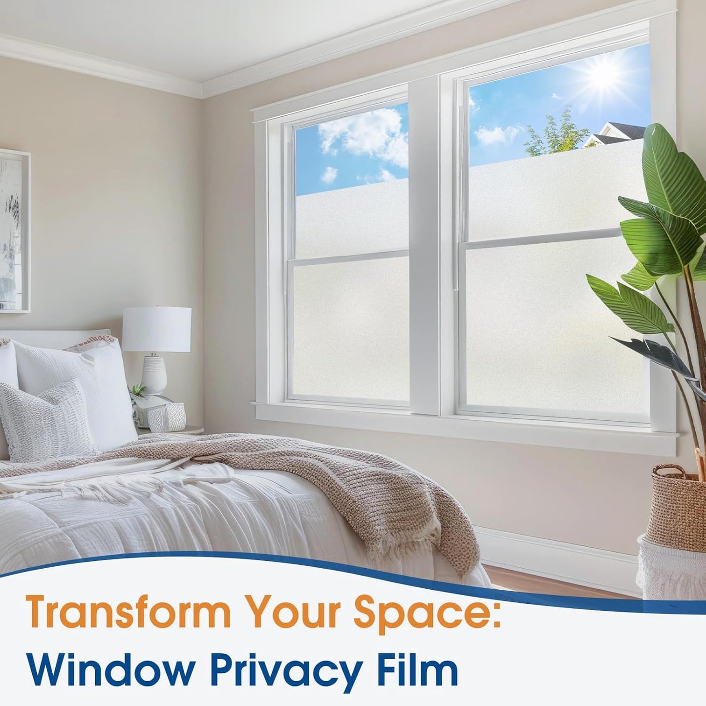 Homein Frosted Glass Window Privacy Film with Tools UV Blocking Privacy Film for Glass Windows, Static Cling No Glue Removable Reusable Anti Glare for Home Day and Night, Pure 35.4x157.4 inch