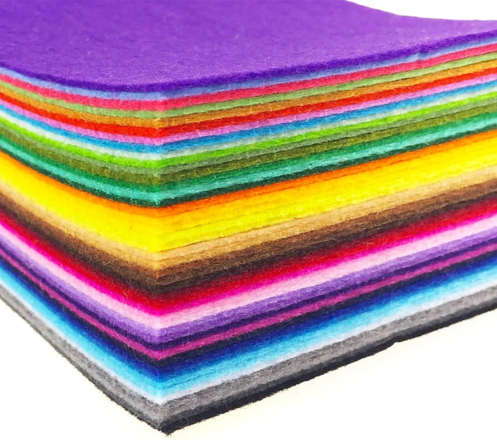 flic-flac 44PCS 6 x 6 inches (15 x 15cm) Assorted Color Felt Fabric Sheets Patchwork Sewing DIY Craft 1mm Thick … (15cm * 15cm, 44pcs)