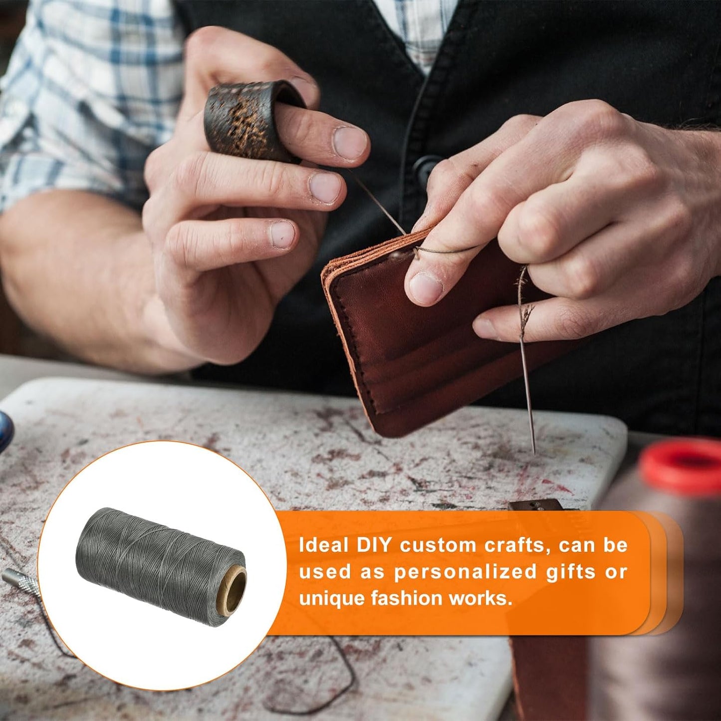 MECCANIXITY Waxed Thread,197 Yard 1mm 210D Flat Wax Thread Polyester Waxed String for Leather Sewing Hand Weaving Book Binding Home Decoration,Light Gray