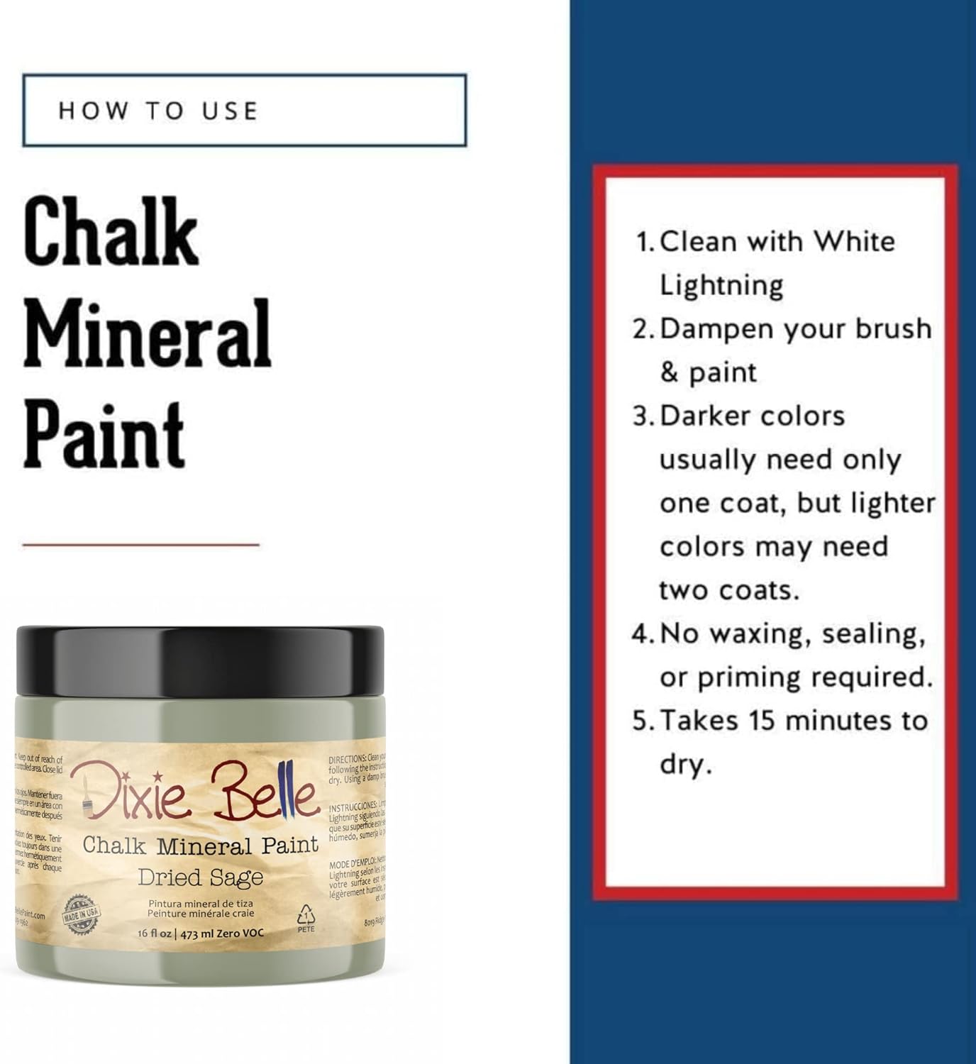 Dixie Belle Paint Company Chalk Finish Furniture Paint - Dried Sage (16oz) - Matte Gray/Green Chic Chalk Mineral DIY Furniture Paint