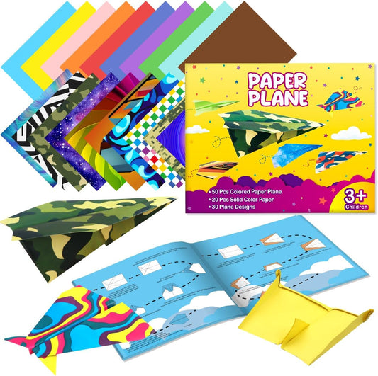 Pigipigi Kids Craft Origami Paper Kit for Kids Ages 5-8 8-12, with Guiding Book, 70 Sheets DIY Art and Crafts Supplies, Colorful Folding Papers Set Projects Gifts Activity for Boy Girl Toys(Plane)
