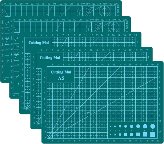 Cutting Mat 8in6in Self Healing Cutting Mat Size Double Sided 5-Ply Rotary Sewing mat for Crafts Fabric Quilting Hobby Art Clay Precision Scrapbooking Project, A5, Green 5PCS