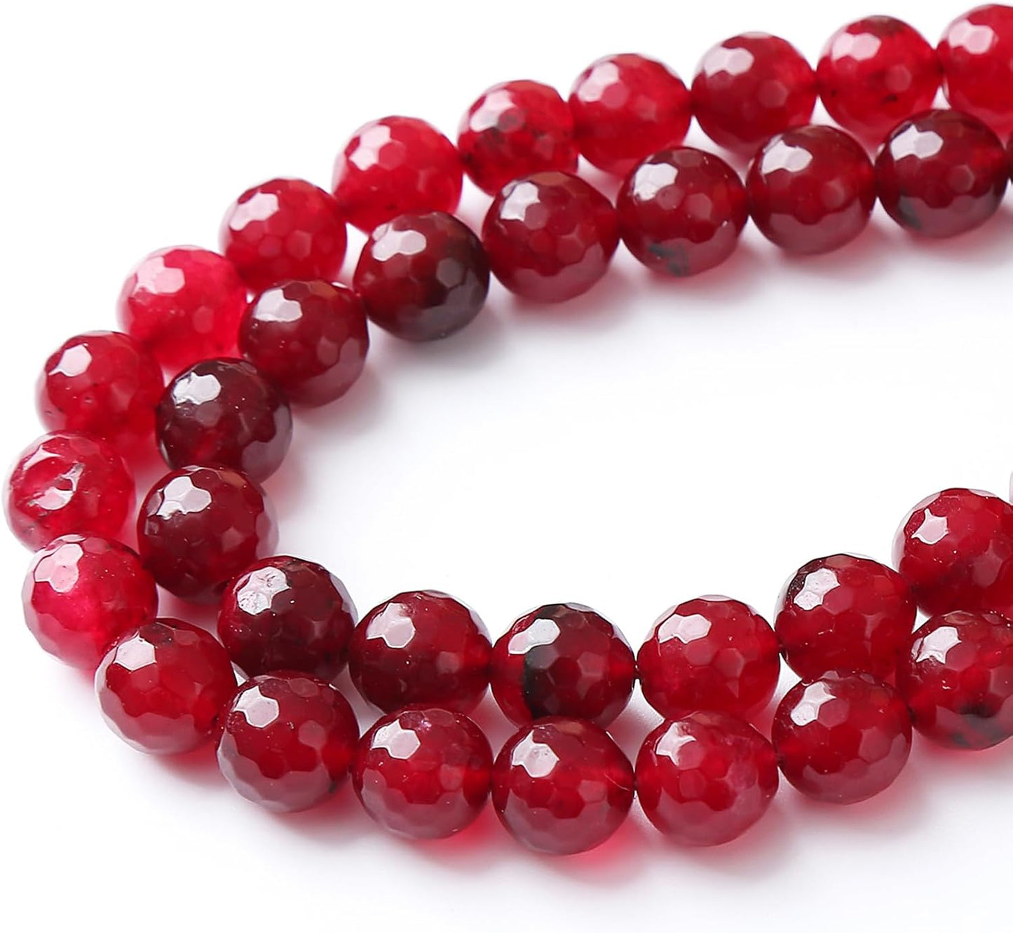 36pcs 10mm Faceted Red Jade Gemstone Beads Natural Stone Round Loose Spacer Beads for Jewelry Making DIY Bracelet Necklace 1 Strand 15inch