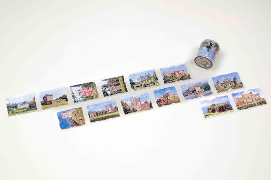 Scotland Landscapes Transparent Vintage Washi Tape 5x5 cm – Decorative Scrapbooking Craft Adhesive Roll, Scenic Highland Views, Travel Illustration Design for Journals, Planners, Cards & DIY Projects