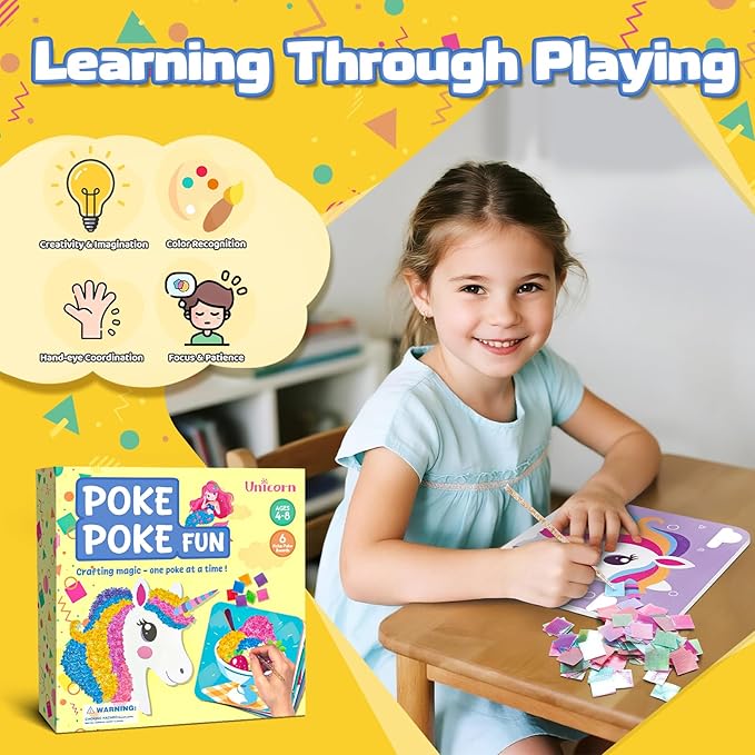 Arts and Crafts for Kids-Poke in Art Kits, 6 Designed Educational Insights Tufting Kits, Create Mess Free Activity, DIY Sensory Activity Set for Toddlers, Fun Kids Craft Gift for Girls Boys Ages 4-8