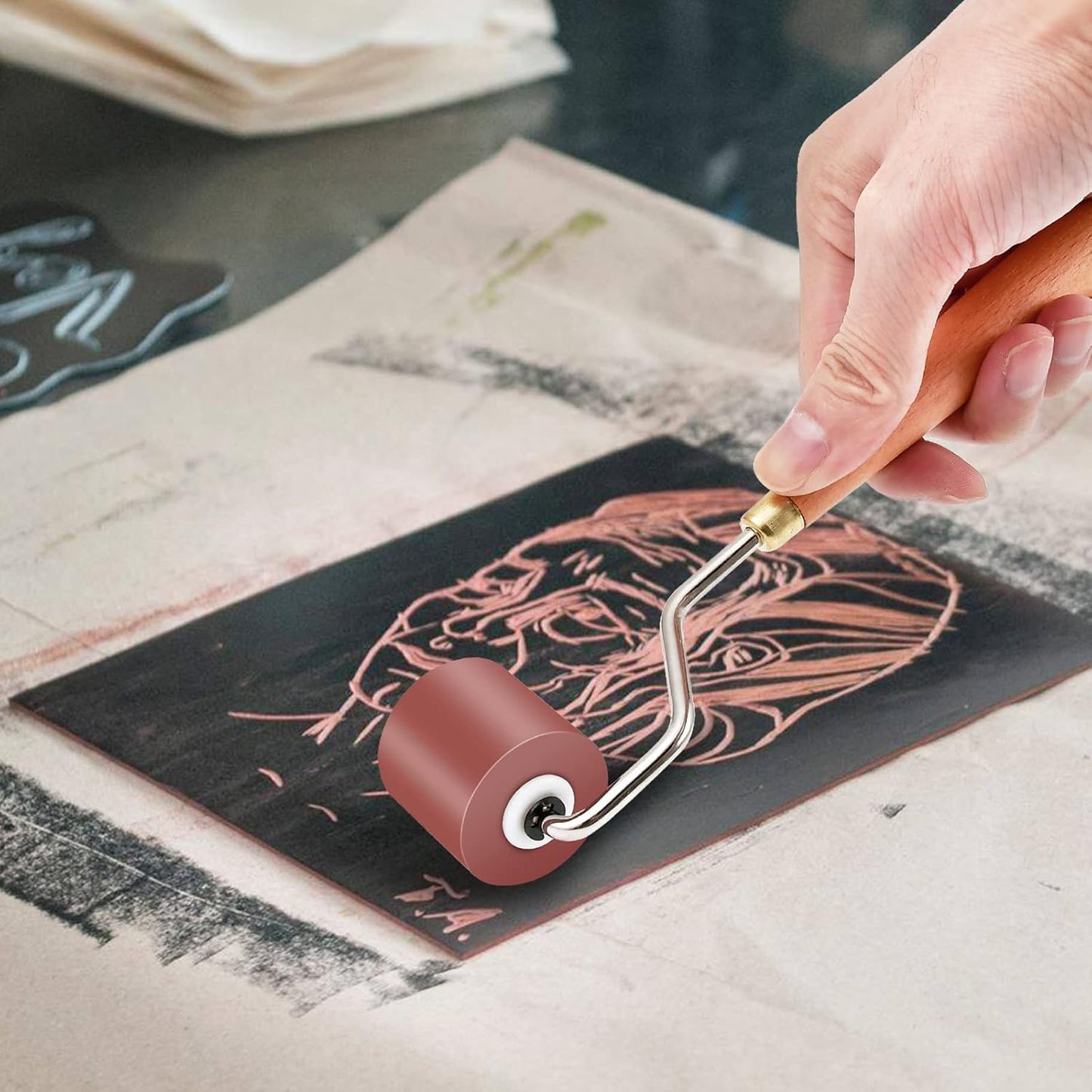 Milkary Rubber Rollers Brayer, 3 Pcs Brayer Ink Roller with Comfort Grip for Print, Craft Stamping Brayers, Stamping Tools