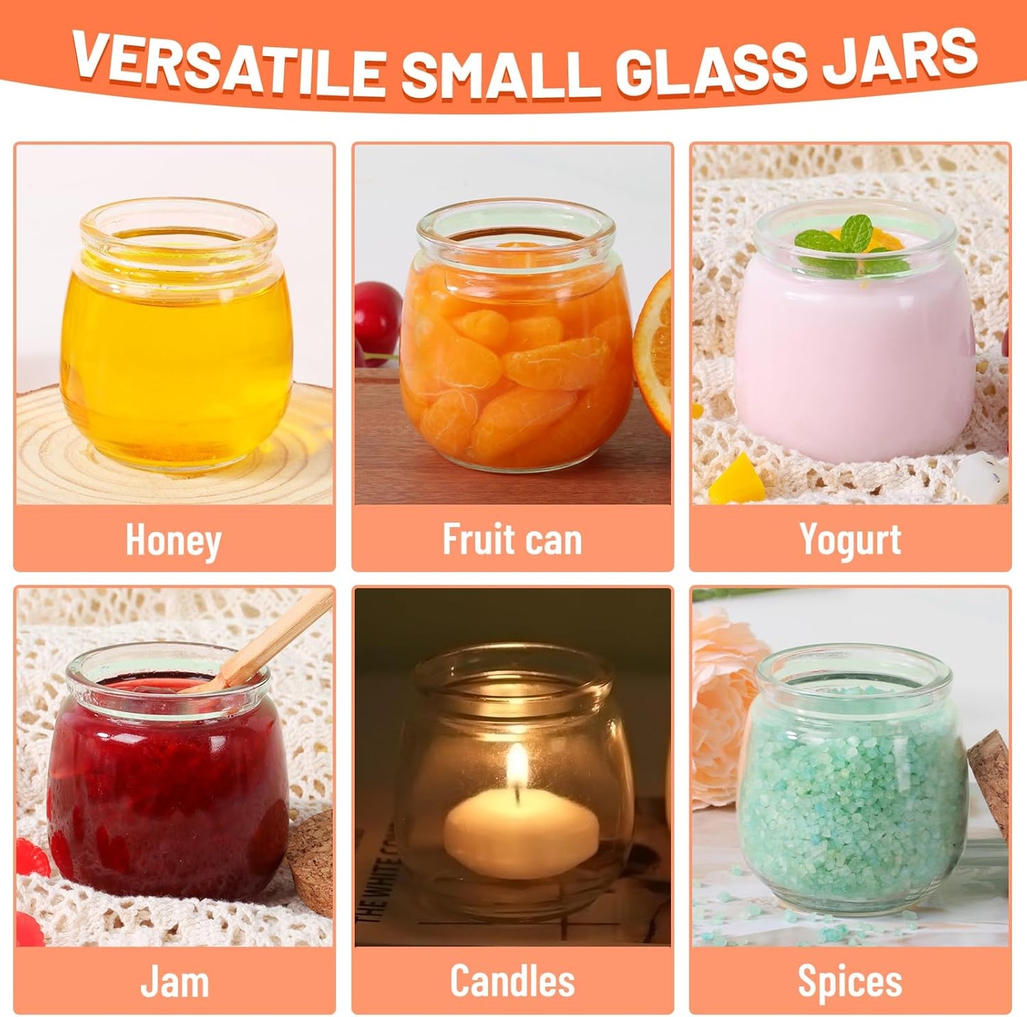 7oz Glass Jars with Cork & PE Lids 20Pack, Small Glass Pudding Jar for Wedding Favors, Milk, Jams and DIY Gift, Yogurt Jars with Tags and Twine Included