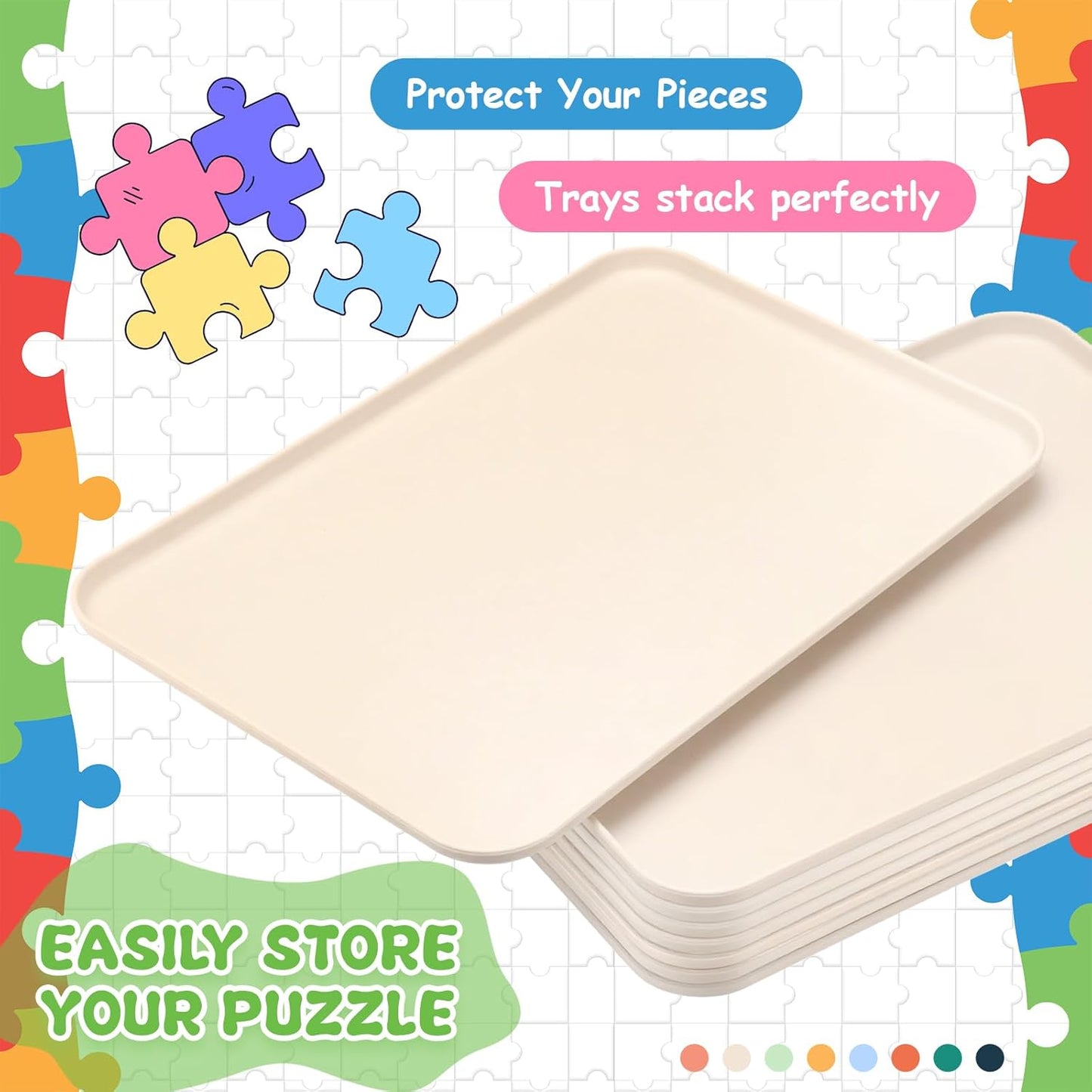 8 Pcs 15'' x 10.5' Extra Large Puzzle Sorting Trays Stackable Puzzle Trays for Sorting Piece Sorter Jigsaw Storage Accessory for 2000/3000/5000/6000 Pieces(Beige)