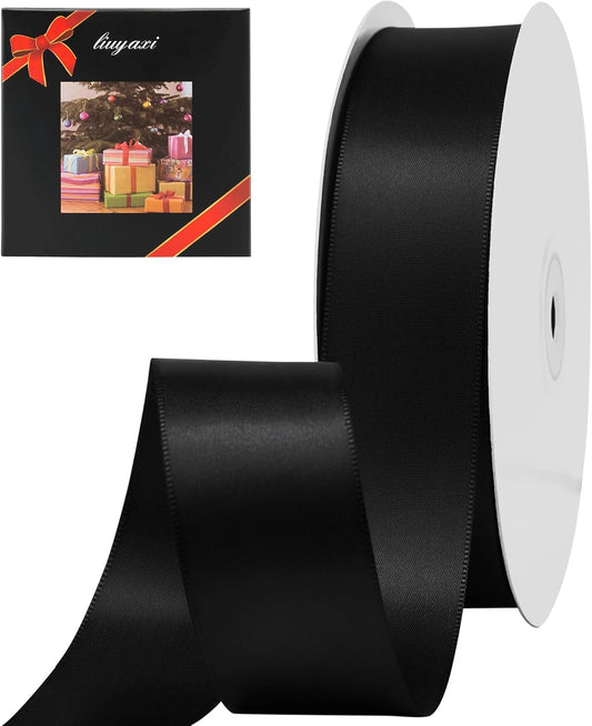 LIUYAXI Black Double Faced Satin Ribbon, 1-1/2" X Continuous 25 Yards, Ribbons Perfect for Gift Wrapping Wedding Bouquet Decor DIY Craft Bow Making & Other Projects