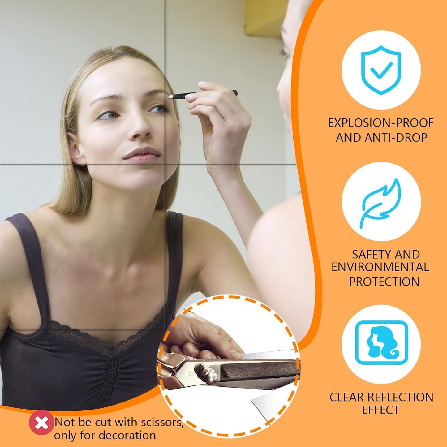 8PCS Self Adhesive Acrylic Mirror Tiles, Flexible Mirror Sheets Wall Stickers, Frameless Non-Glass Mirror Stickers Reflective Mirror for DIY Craft, Home Wall Decor (20 * 20cm,2mm)