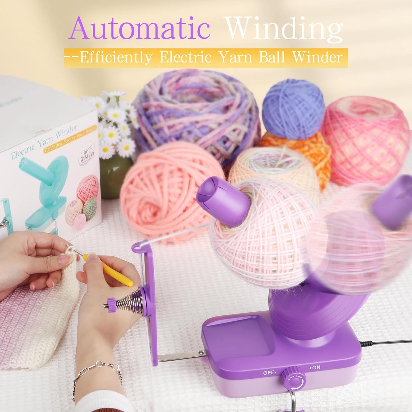 Electric Yarn Winder for Crocheting-Automatic Crochet Yarn Ball Winder for Perfect Neat Cakes-Stepless Speed with Strong Tension, Tangle-Free Knitting Gift for Seniors with Arthritic Hands(B)
