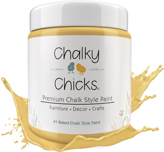 Chalky Chicks All-in-One Chalk Paint for Furniture or Cabinet - 32 Fl Oz - Matte Finish Tuscany (Yellow) for Metal, Wood Furniture Paint - No Sanding All-in-One for Home Decor & Crafts, USA Made