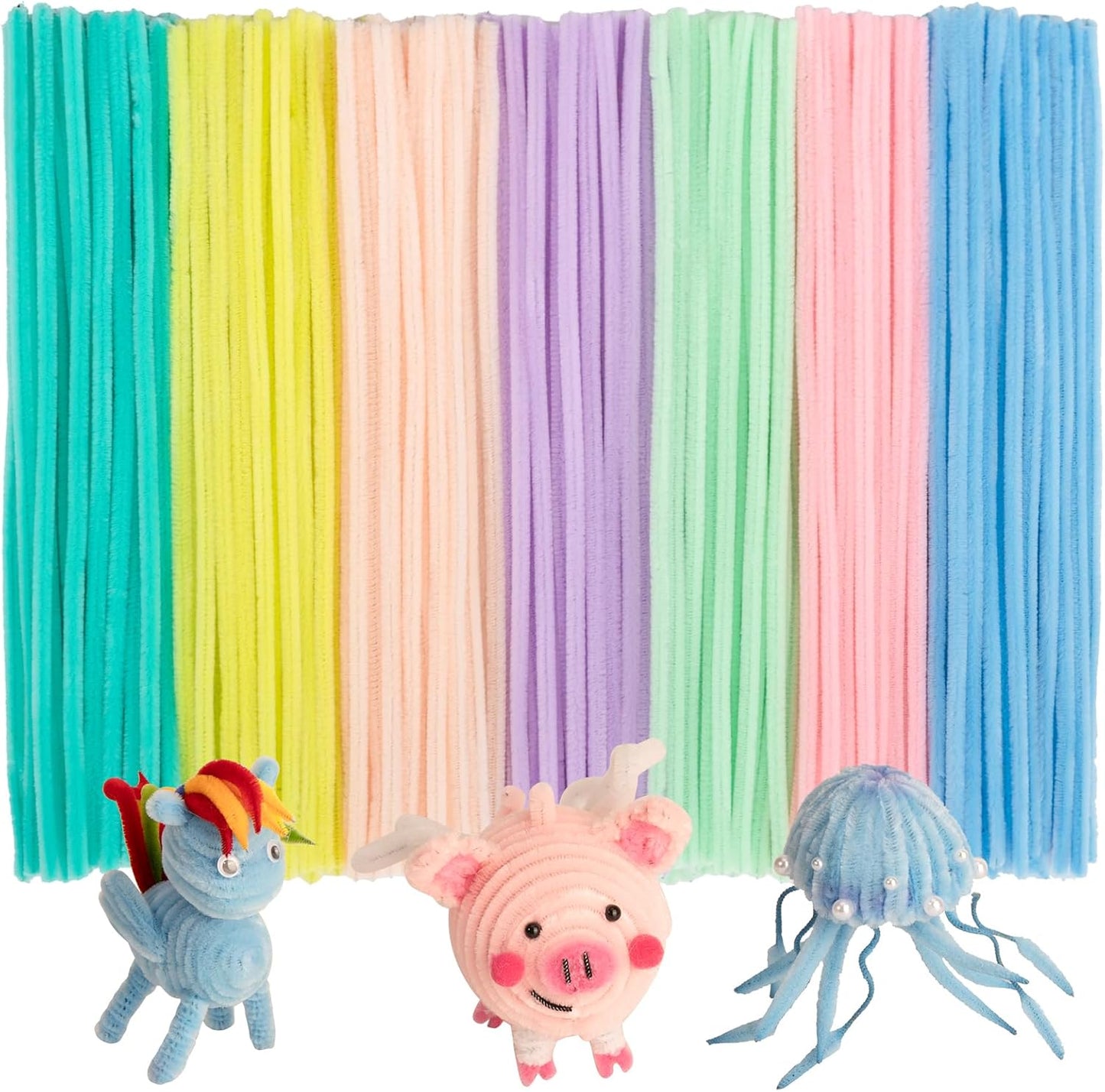 Caydo 300 Pieces Macaroon Pipe Cleaners, Thick Fluffy Chenille Stems, Pipe Cleaner Crafts for Arts & Crafts, Perfect for Making Animals, Flowers, and Festive Decorations