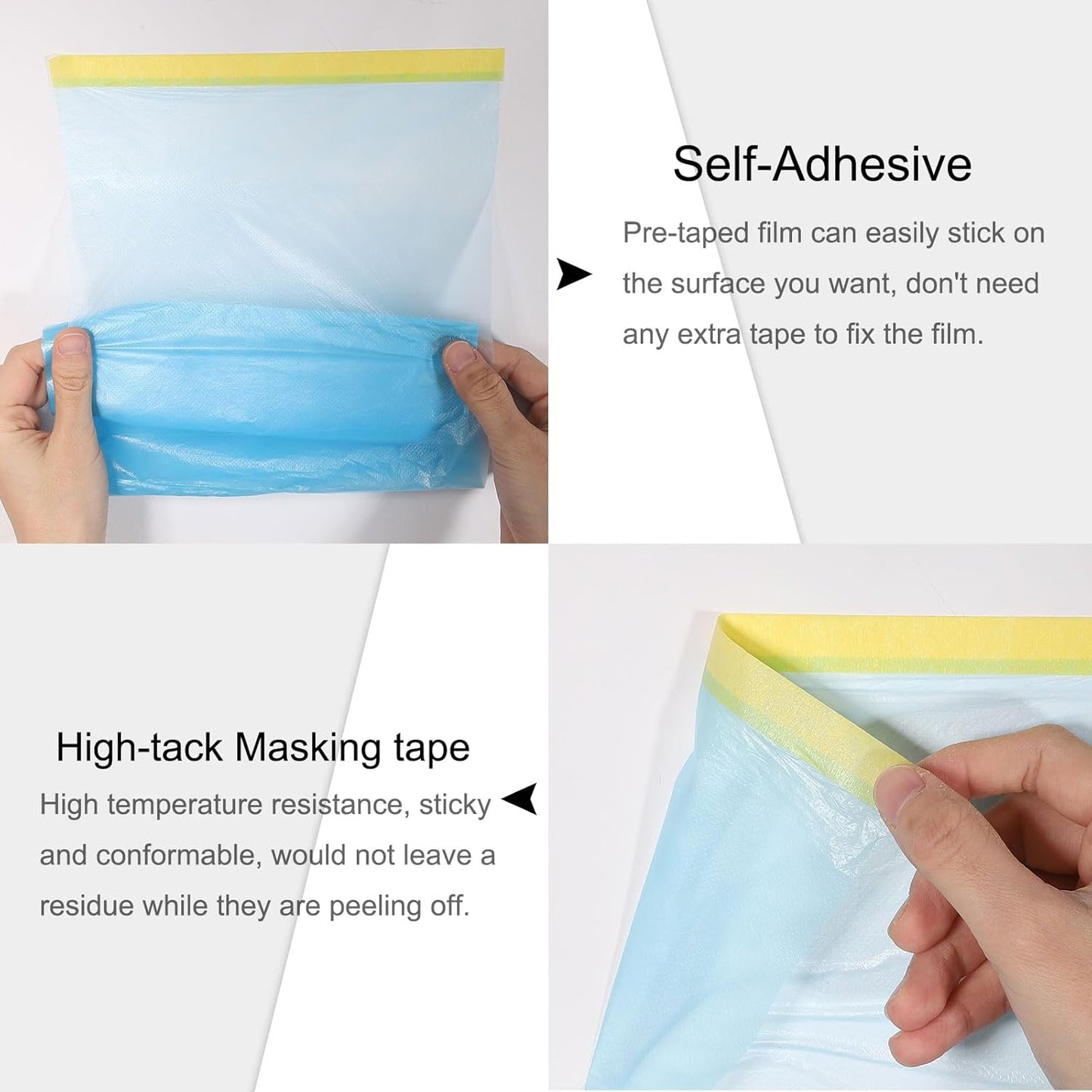 uxcell Pre-Taped Masking Film, 3ft x 82ft Plastic Paint Drop Cloth with Medium-Tack Painters Tape for Painting Spraying Protection Blue Film 3Pcs