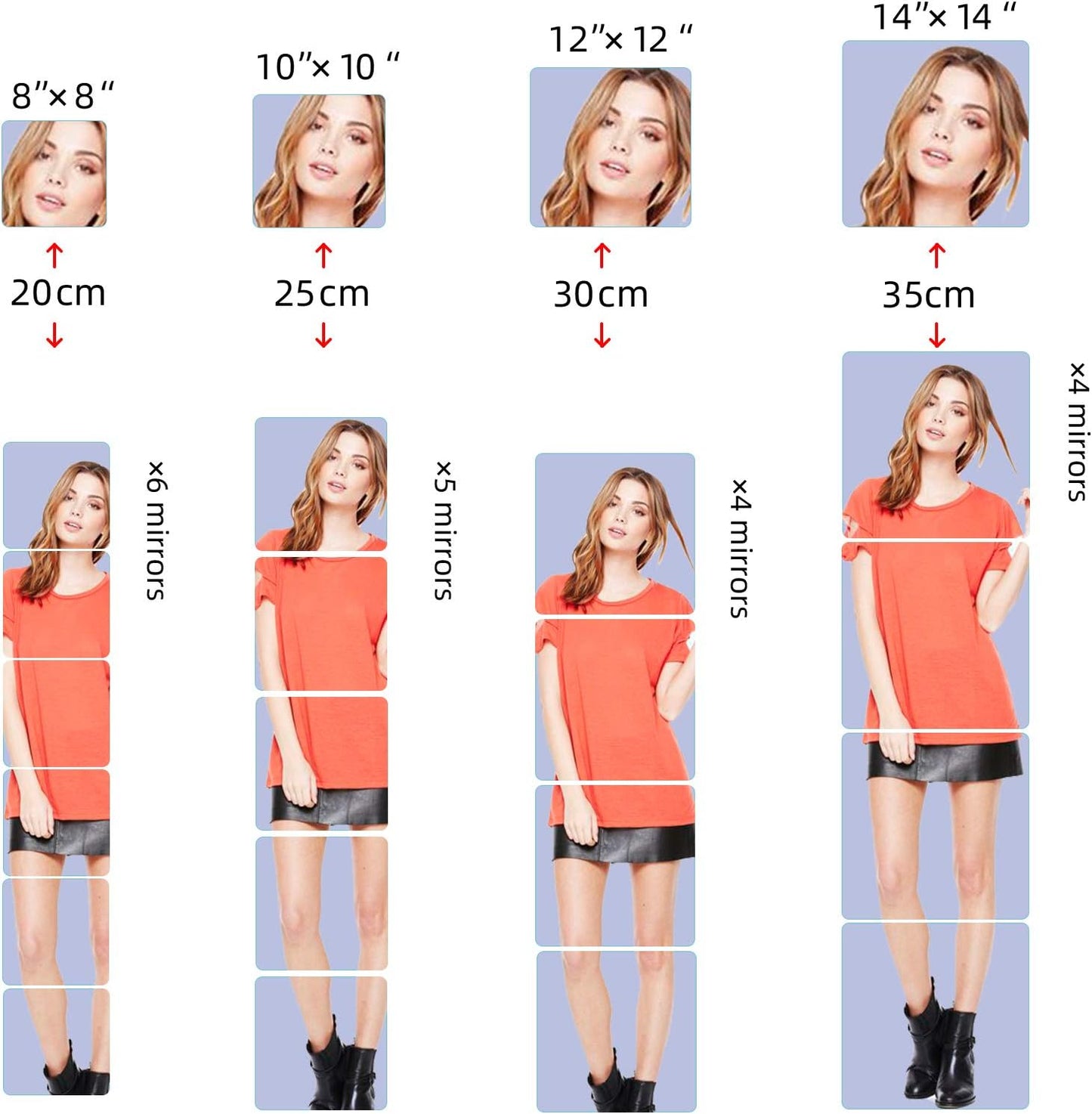 Acrylic Self Adhesive Mirror Sheet for Wall, Plastic Non Glass Sticky Kid Safety Mirror Tiles for Wall 12 inch 4Pcs