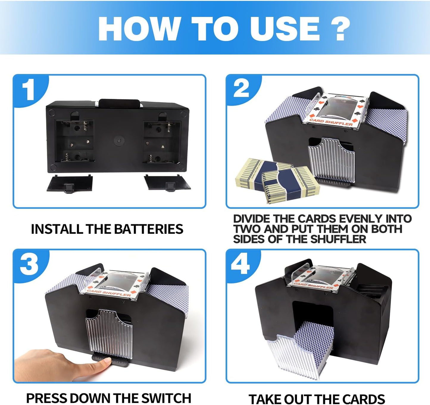 GSE Games & Sports Expert 4-Deck Automatic Card Shuffler, AC/DC-Power & Battery-Operated Shuffler Machines for Playing Cards, Blackjack, Texas Hold'em, Canasta, Bridge, UNO
