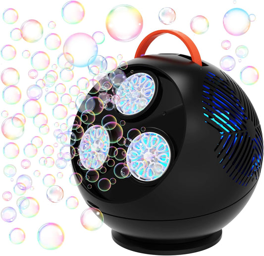 Bubble Machine for Kids Toddlers,45°/360° Auto Rotatable Spherical Bubble Maker Toy with LED Light,Rechargeable Bubble Blower for 3 4 5 Year Old,Wedding Party Easter Birthday Gifts (Spherical Black)