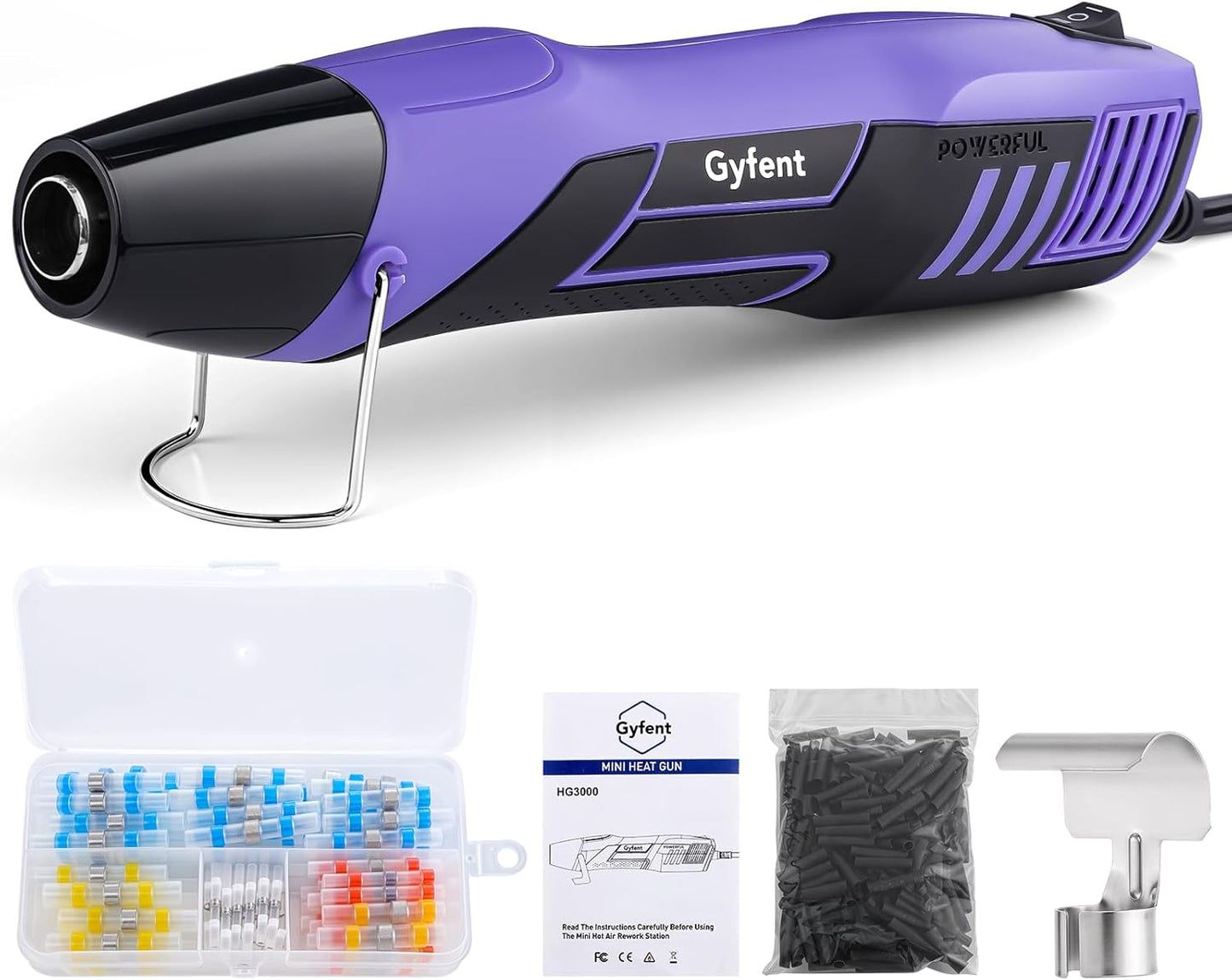 Gyfent Heat Gun with 100Pcs Solder Seal Wire Connectors & 200Pcs Heat Shrink Tubing, 662°F/752°F(350°C/400°C) 350W 2-Temp Mini Heat Gun with 5Ft Power Cord for Crafting Shrink Tubing Embossing DIY