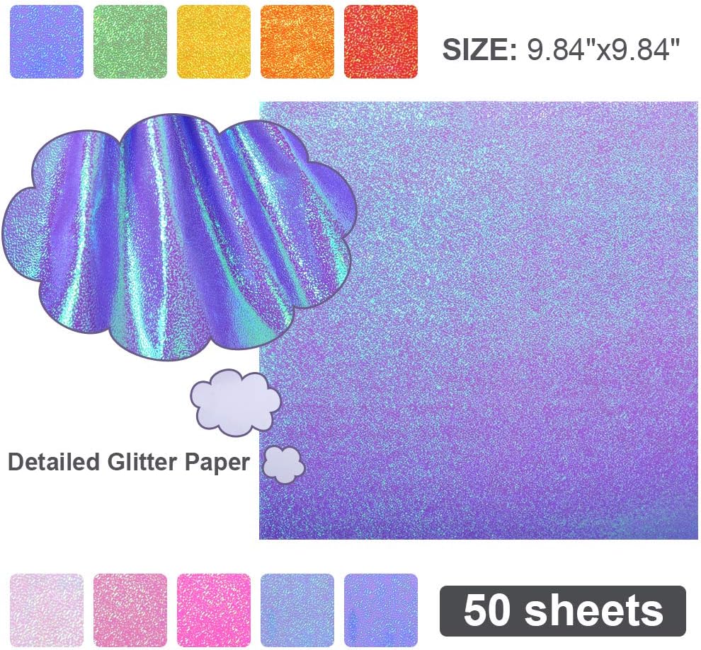 UCEC 50 Sheet Shiny Origami Paper 10 Colors Square Iridescent Origami Paper, Decoration Glitter Square Folding Papers for Kids Arts & Crafts Projects