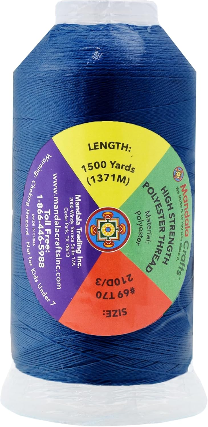 Mandala Crafts Dark Blue Heavy Duty Thread - 1500 Yds Tex 70 Thread for Sewing Drapery Jeans Leather Hair - Bonded Polyester for Outdoor Marine Upholstery