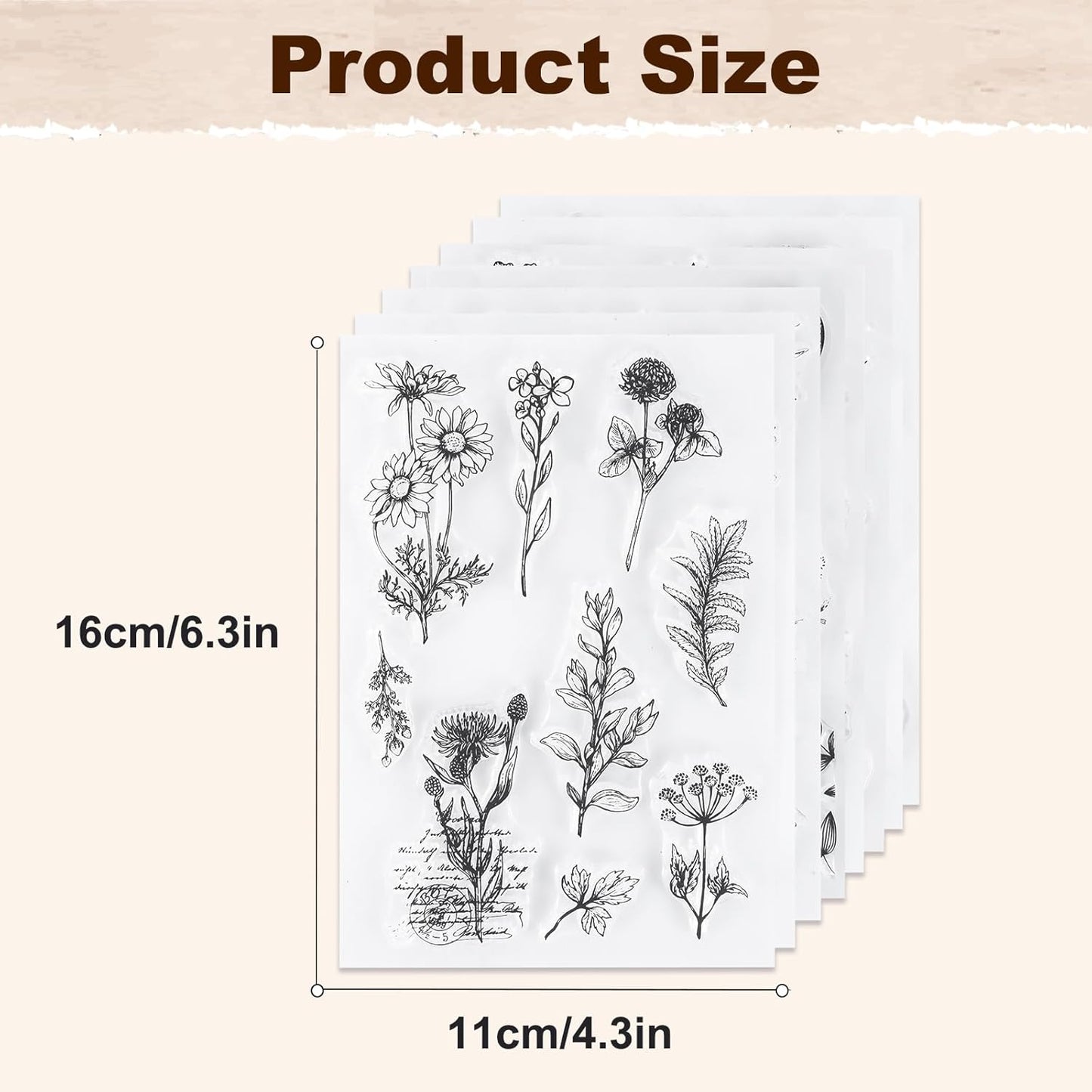 UCEC 8 Sheets Flower Clear Stamps for Card Making, Silicone Stamps for Crafting, Flower Stamp Clear Rubber Flowers Vintage Plants and Decoration and DIY Scrapbooking