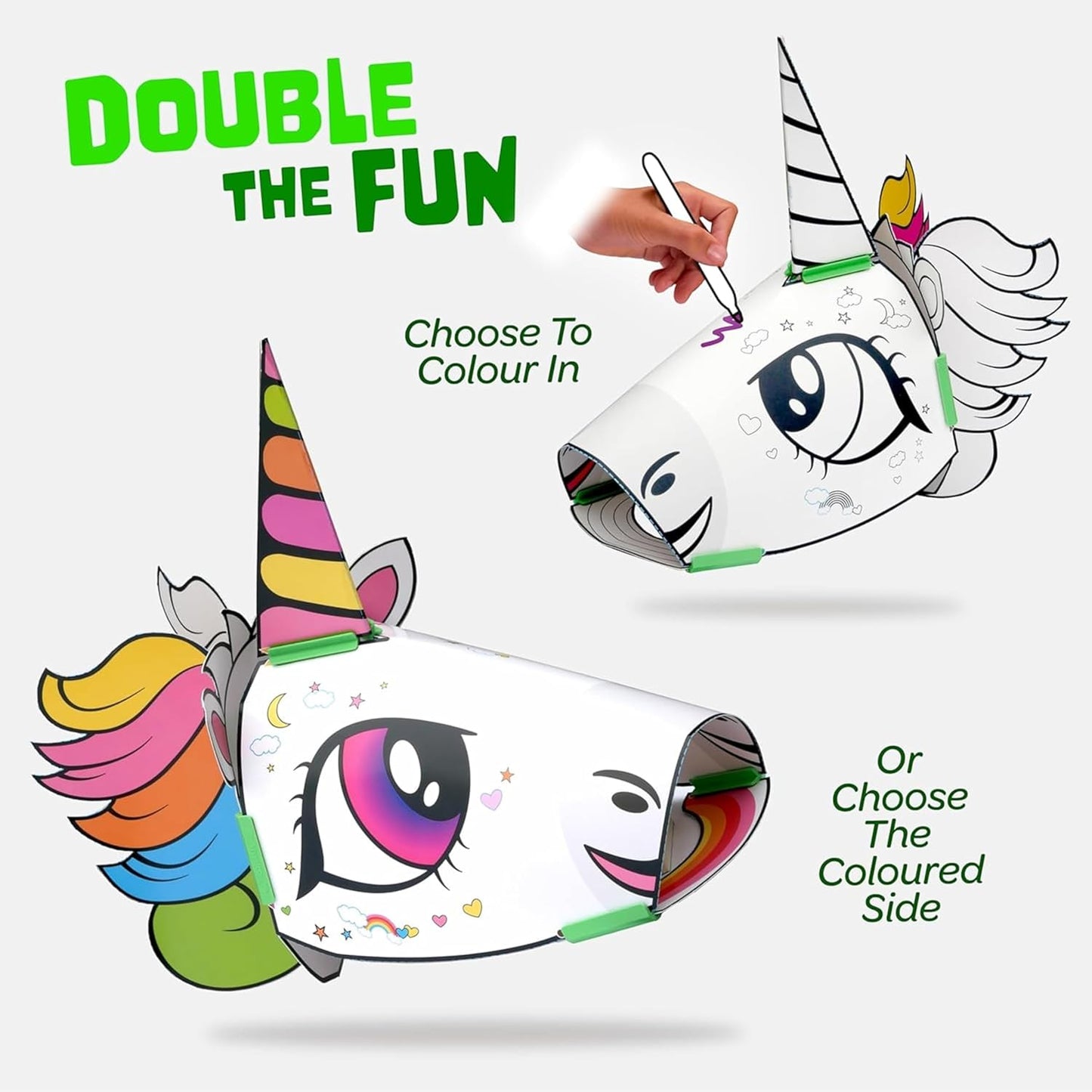 JUNKO Create Your Own Unicorn, Princess Crown & Warrior Helmet | Build and Color Paper Craft Kit for Girls | Ages 6-10