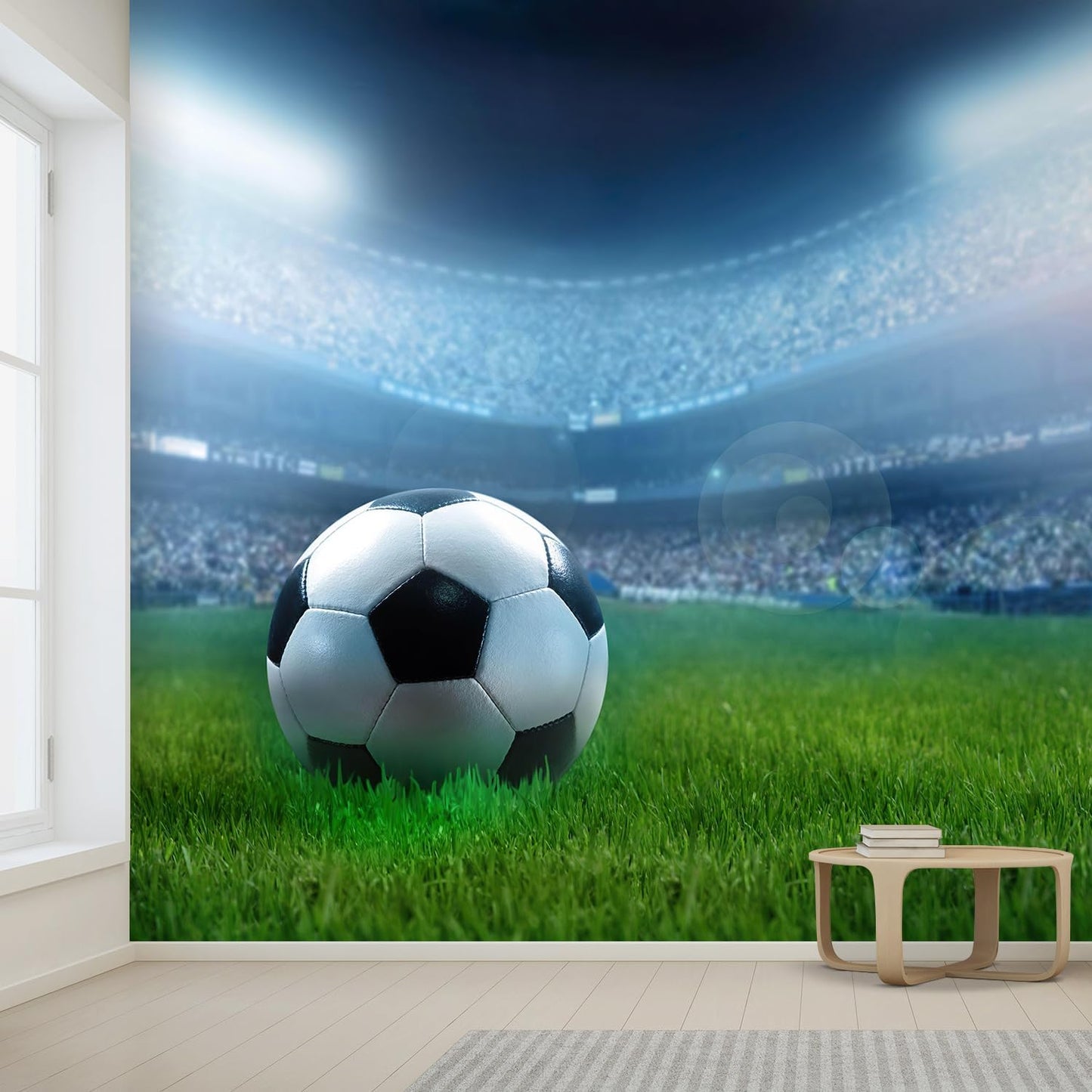 wall26 Wall Sticker/Wall Mural Close Up of a Football Ball on a Full Stadium, Not Peel and Stick, Non-Woven Wallpaper Decorative for Bedroom, Living Room, Office - 132x168 inches