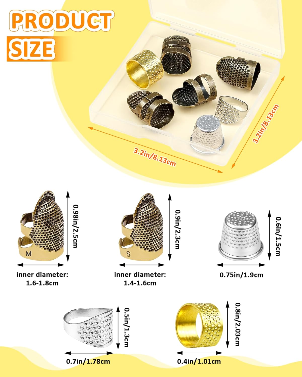 FIVEIZERO Thimble Kit– 7 PCS Sewing Thimbles for Hand Sewing, Metal Finger Protectors, Thimble Ring for Quilting and Embroidery