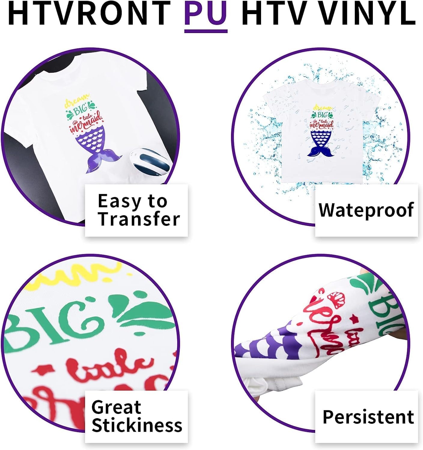 HTVRONT HTV Heat Transfer Vinyl Bundle: 24 Pack 12"x12" Purple Iron on Vinyl Sheets for T-Shirt (1 PTFE Sheet Included), Purple PU HTV Vinyl Easy to Cut & Weed for Heat Design