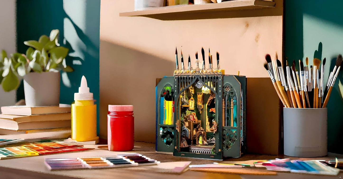 Fsolis Book Nook Kits, DIY Miniature House Kit 3D Puzzles for Adults Bookshelf Decor Gifts for Women Teenagers Craft Lovers(The Darkness Herbarium)