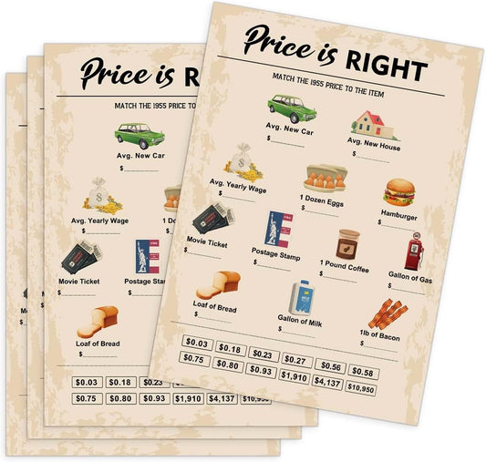70th Birthday Party Games, Price is Right Games, Birthday Party Supplies for Adults, Fun 1955s Party Game，Pack of 30 Cards
