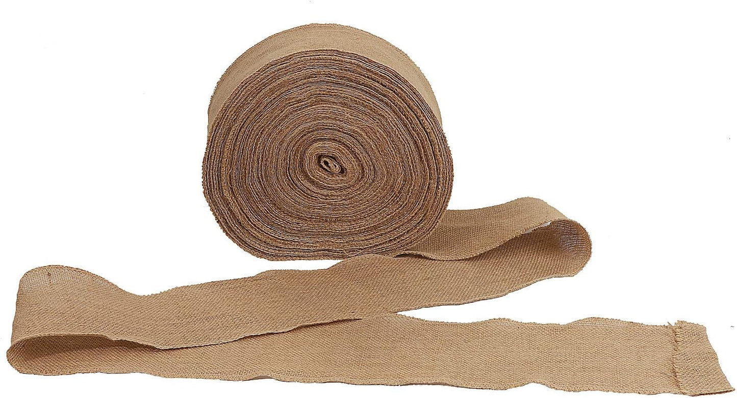 KINJOEK 6 Inch Wide 54 Yards Burlap Ribbon, Natural Jute Fabric Ribbon Crafts Ribbon for Christmas Wedding Gifts Burlap Fabric DIY for Decoration